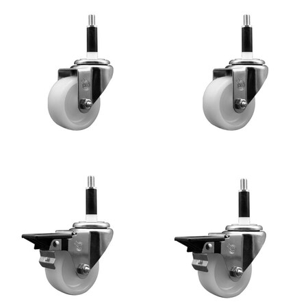 Service Caster 3'' Nylon Wheel Swivel 7/8'' Expanding Stem Caster Set 2 Brakes, 4PK SCC-EX20S314-NYS-2-PLB-2-78